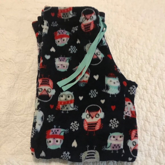 Secret Treasures fluffy dark blue pull-on sleep pants with owl pattern (S) - Picture 1 of 9